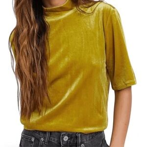 Madewell Goldenrod Yellow Velvet Mockneck Shirt Top